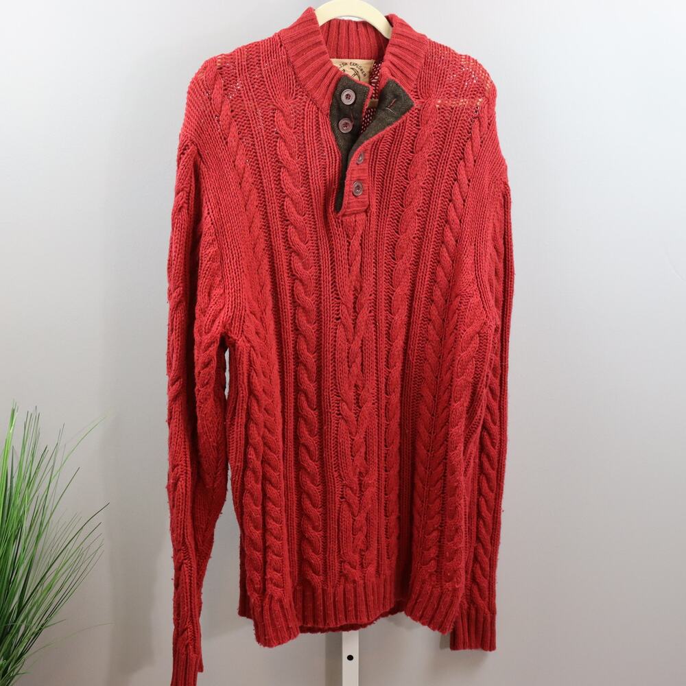 Alan Paine English Explorer‎ Wool Cable Knit Sweater Red 58